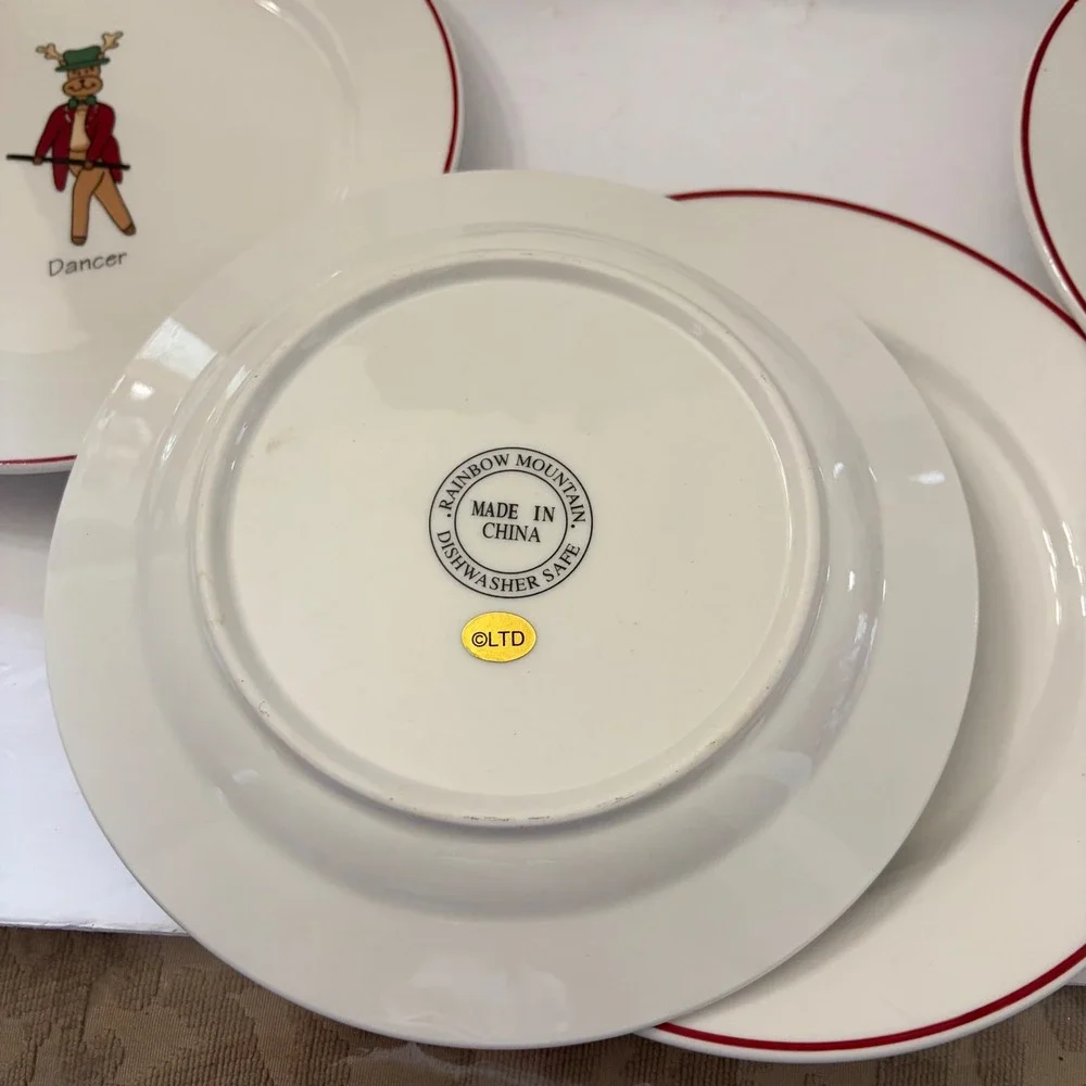 Rainbow Mountain Reindeer Christmas Salad Plates Set of 7 LTD